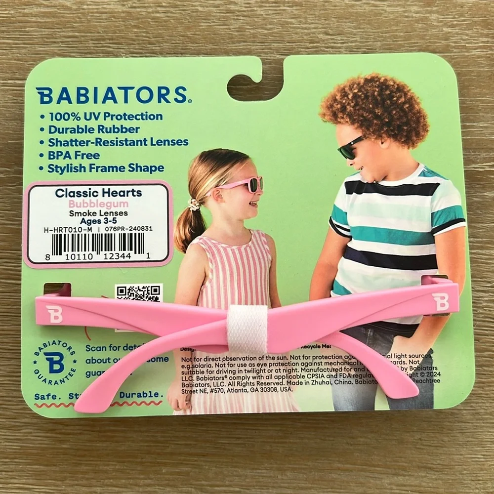 Babiators Bubblegum Pink Heart Shape Sunglasses Ages 0-2 3-5 Years